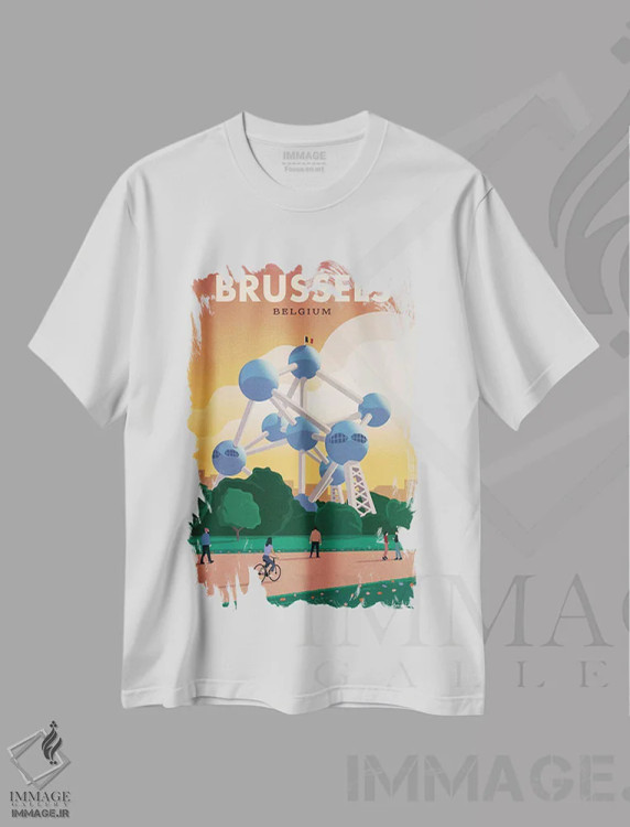 تیشرت سفید طرح دار بروکسل، تایپوگرافی اثر ایدیااستورم استودیوز | immage.ir