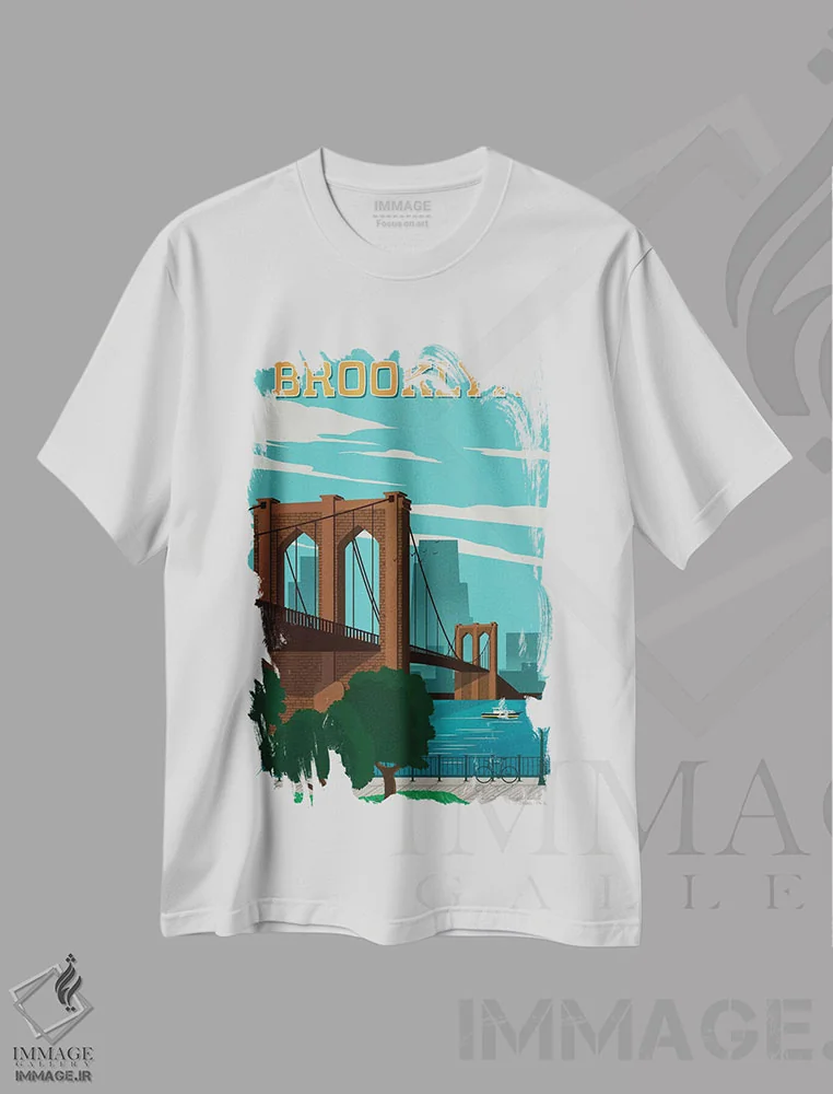 تیشرت سفید طرح دار بروکلین، تایپوگرافی اثر ایدیااستورم استودیوز | فروشگاه ایماژ