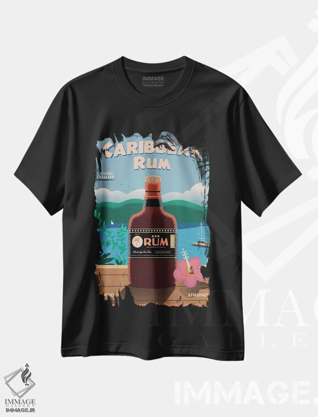 تیشرت مشکی طرح دار رام کارائیب، تایپوگرافی اثر ایدیااستورم استودیوز | فروشگاه ایماژ