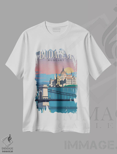 تیشرت سفید طرح دار بوداپست، تایپوگرافی اثر ایدیااستورم استودیوز | فروشگاه ایماژ