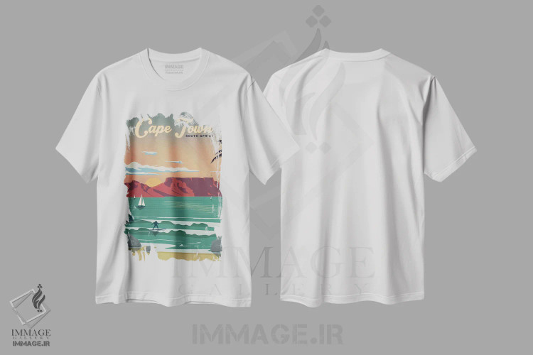 تیشرت سفید طرح دار کیپ تاون، تایپوگرافی اثر ایدیااستورم استودیوز | فروشگاه ایماژ