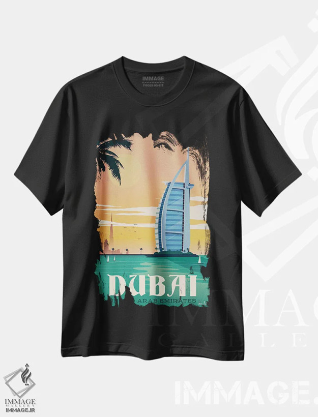 تیشرت مشکی طرح دار دبی، تایپوگرافی اثر ایدیااستورم استودیوز | فروشگاه ایماژ