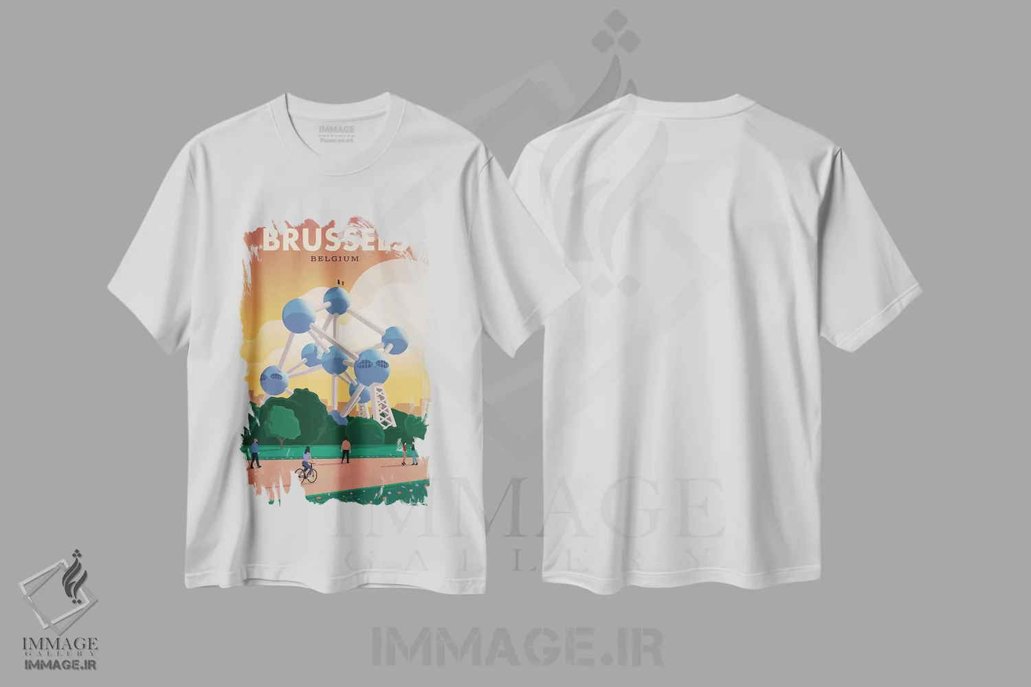 تیشرت سفید طرح دار بروکسل، تایپوگرافی اثر ایدیااستورم استودیوز | immage.ir