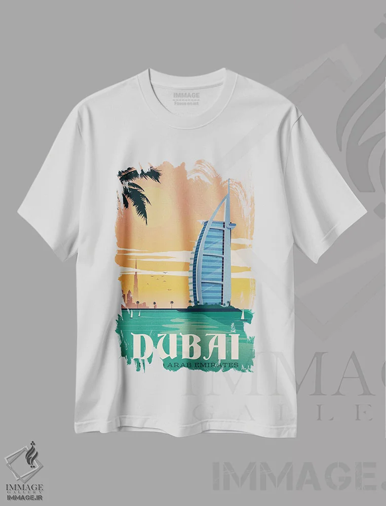 تیشرت سفید طرح دار دبی، تایپوگرافی اثر ایدیااستورم استودیوز | immage.ir