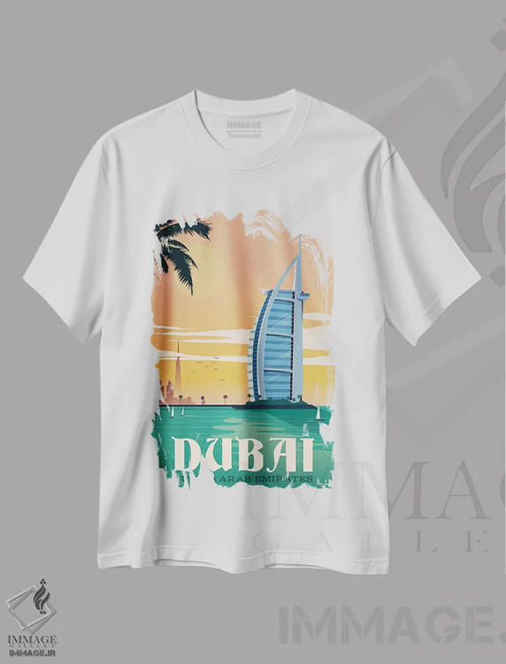 تیشرت سفید طرح دار دبی، تایپوگرافی اثر ایدیااستورم استودیوز | immage.ir