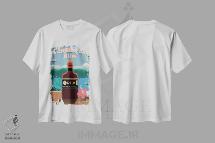 تیشرت سفید طرح دار رام کارائیب، تایپوگرافی اثر ایدیااستورم استودیوز | immage.ir