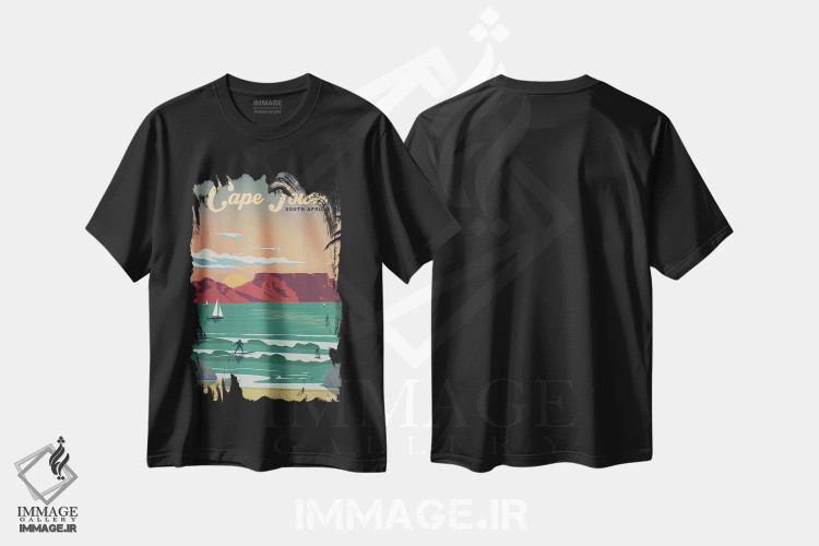 تیشرت مشکی طرح دار کیپ تاون، تایپوگرافی اثر ایدیااستورم استودیوز | immage.ir