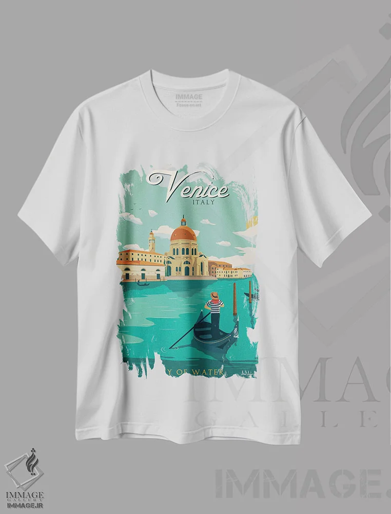 تیشرت سفید طرح دار ونیز، تایپوگرافی اثر ایدیااستورم استودیوز | فروشگاه ایماژ