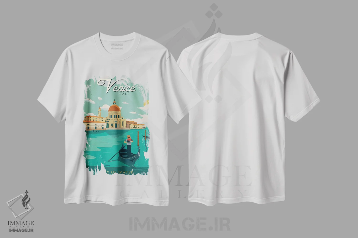 تیشرت سفید طرح دار ونیز، تایپوگرافی اثر ایدیااستورم استودیوز | فروشگاه ایماژ