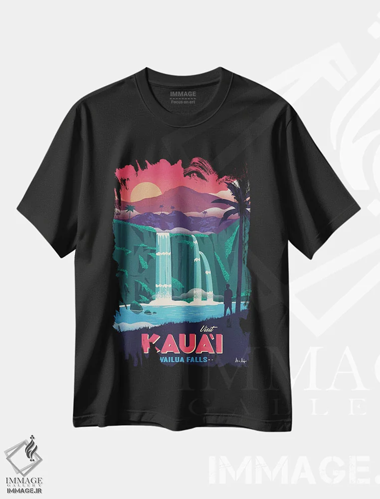 تیشرت مشکی طرح دار آبشار وایلوا، تایپوگرافی اثر ایدیااستورم استودیوز | فروشگاه ایماژ