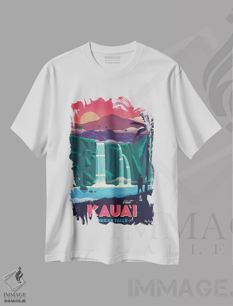 تیشرت سفید طرح دار آبشار وایلوا، تایپوگرافی اثر ایدیااستورم استودیوز | immage.ir