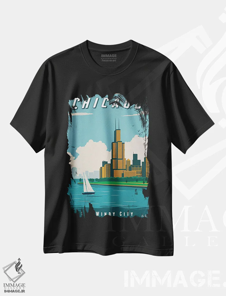 تیشرت مشکی طرح دار شیکاگو، تزئینی اثر ایدیااستورم استودیوز | فروشگاه ایماژ