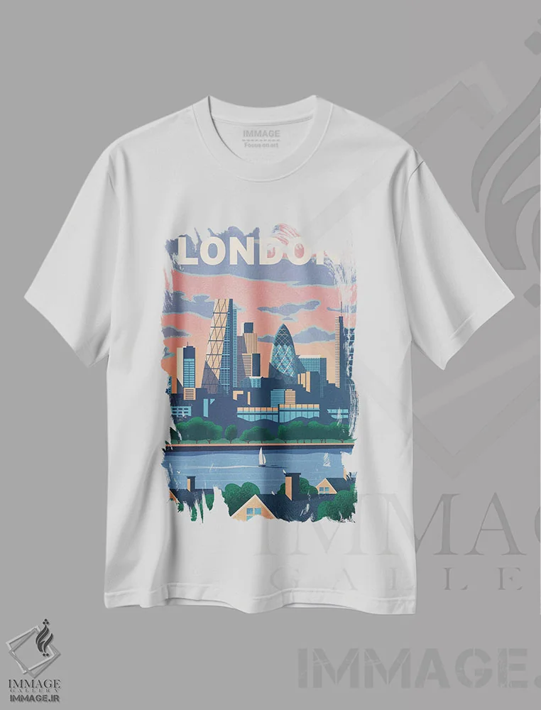 تیشرت سفید طرح دار لندن مدرن، دکور معاصر اثر ایدیااستورم استودیوز | فروشگاه ایماژ