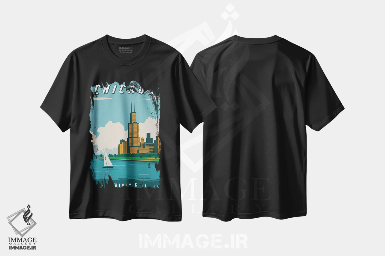 تیشرت مشکی طرح دار شیکاگو، تزئینی اثر ایدیااستورم استودیوز | فروشگاه ایماژ