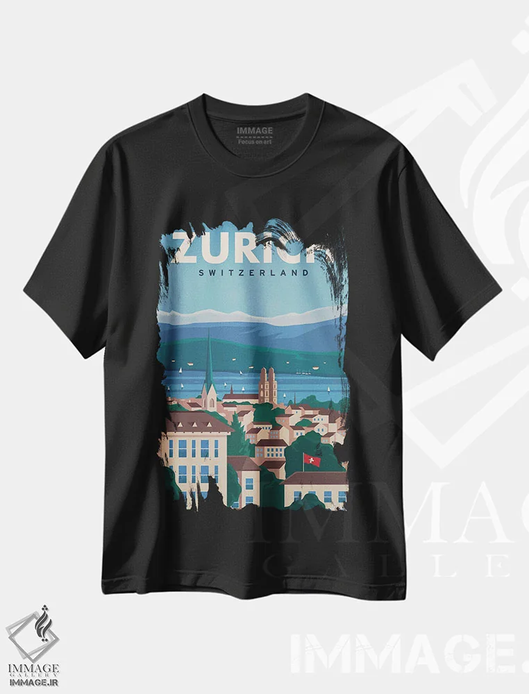 تیشرت مشکی طرح دار زوریخ، دکور معاصر اثر ایدیااستورم استودیوز | فروشگاه ایماژ