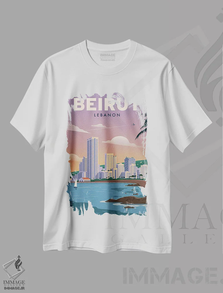 تیشرت سفید طرح دار بیروت، دکور معاصر اثر ایدیااستورم استودیوز | فروشگاه ایماژ