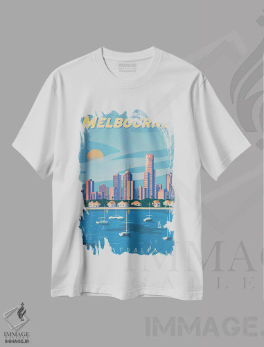 تیشرت سفید طرح دار ملبورن، دکور معاصر اثر ایدیااستورم استودیوز | فروشگاه ایماژ