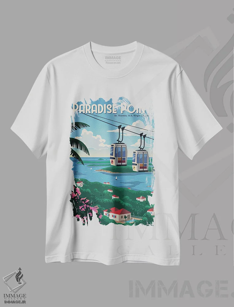 تیشرت سفید طرح دار نقطهٔ بهشت، دکور معاصر اثر ایدیااستورم استودیوز | فروشگاه ایماژ