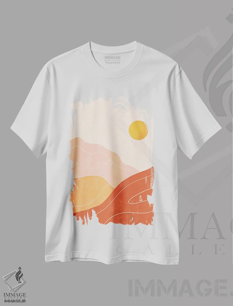 تیشرت سفید طرح دار کوه ها، آبستره اثر ایتس فانی هو | فروشگاه ایماژ