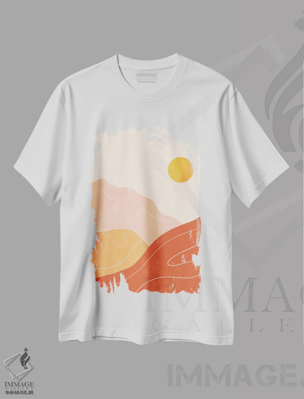 تیشرت سفید طرح دار کوه ها، آبستره اثر ایتس فانی هو | فروشگاه ایماژ