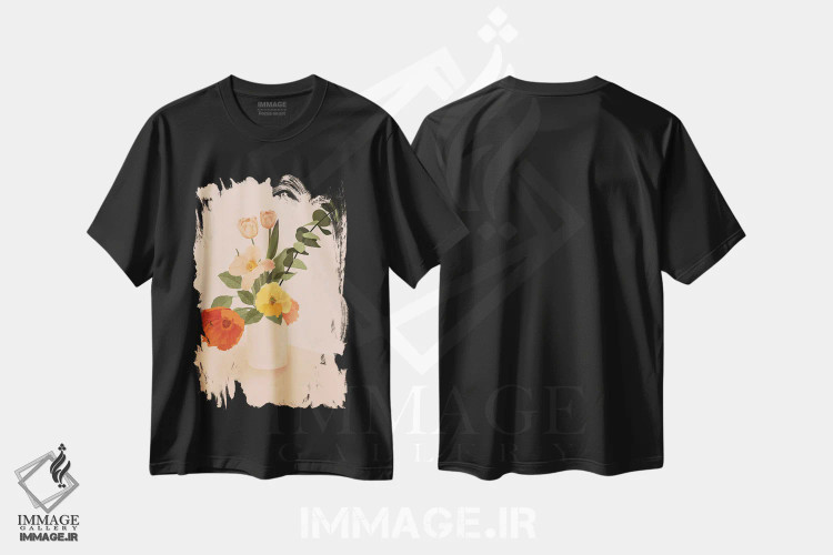 تیشرت مشکی طرح دار دسته گل، تزئینی اثر ایتس فانی هو | فروشگاه ایماژ