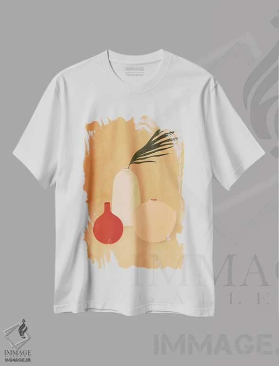 تیشرت سفید طرح دار گلدان های بوهو، دکور بوهمی اثر ایتس فانی هو | immage.ir