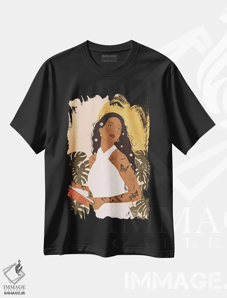 تیشرت مشکی طرح دار الیزابت، هنر آمریکایی آفریقایی تبار اثر ایتس فانی هو | immage.ir