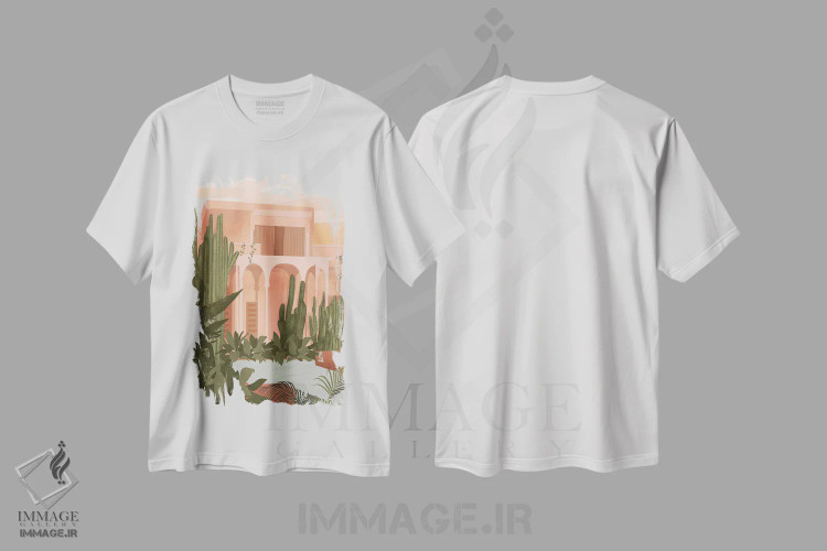 تیشرت سفید طرح دار باغ ماجورل صورتی، تزئینی اثر ایتس فانی هو | فروشگاه ایماژ