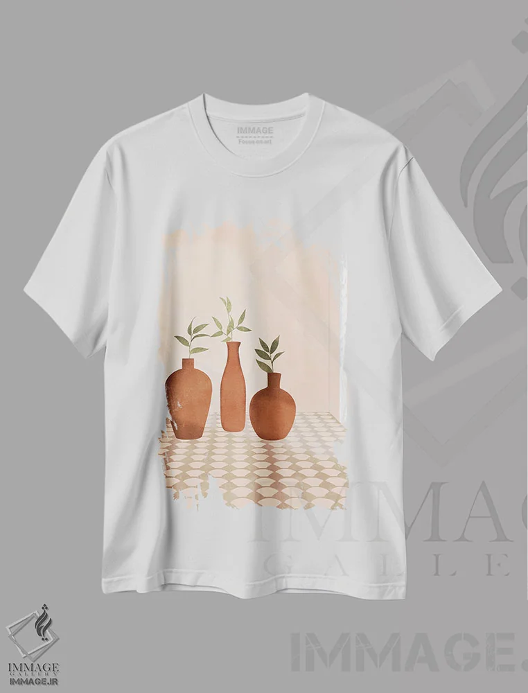 تیشرت سفید طرح دار گلدان های مدیترانه ای، تزئینی اثر ایتس فانی هو | immage.ir