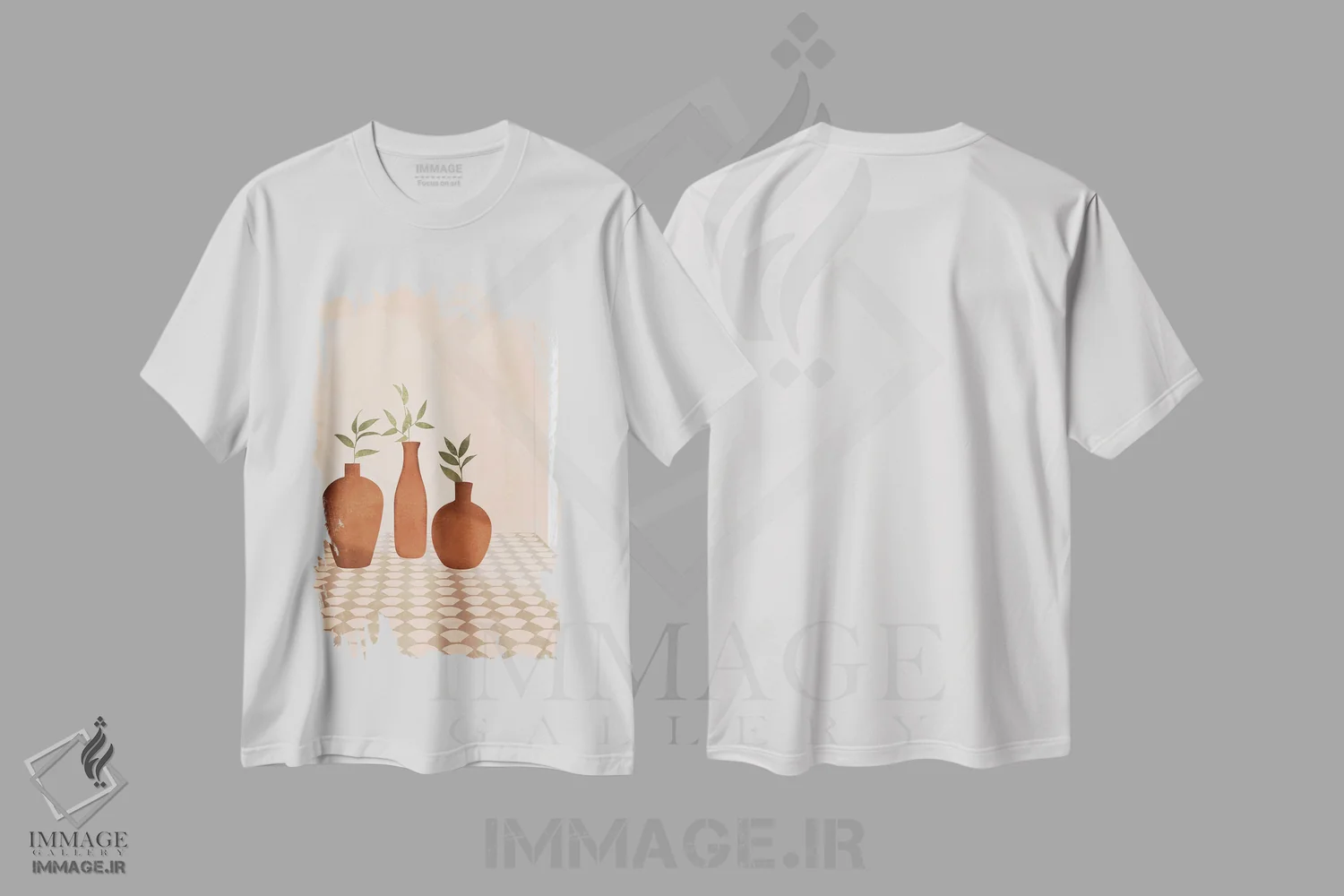 تیشرت سفید طرح دار گلدان های مدیترانه ای، تزئینی اثر ایتس فانی هو | immage.ir