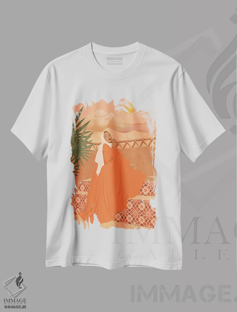 تیشرت سفید طرح دار خدیجه، تزئینی اثر ایتس فانی هو | فروشگاه ایماژ