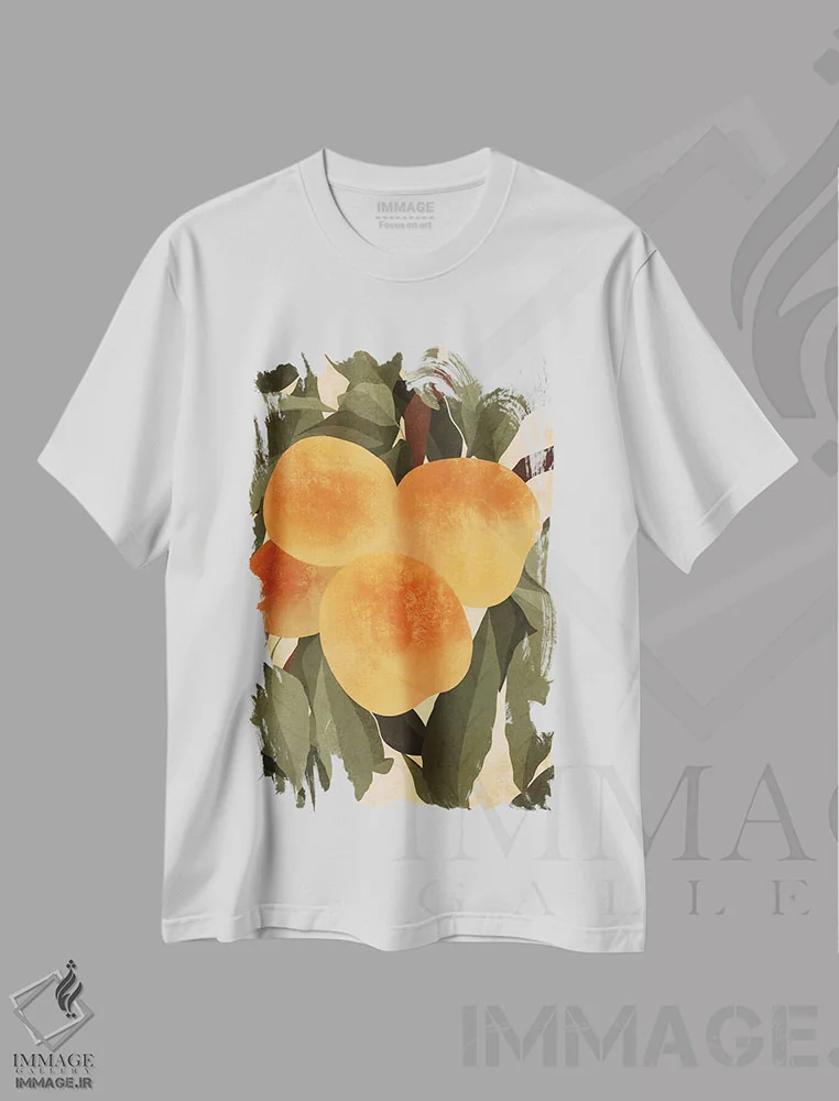 تیشرت سفید طرح دار هلوها، تزئینی اثر ایتس فانی هو | فروشگاه ایماژ