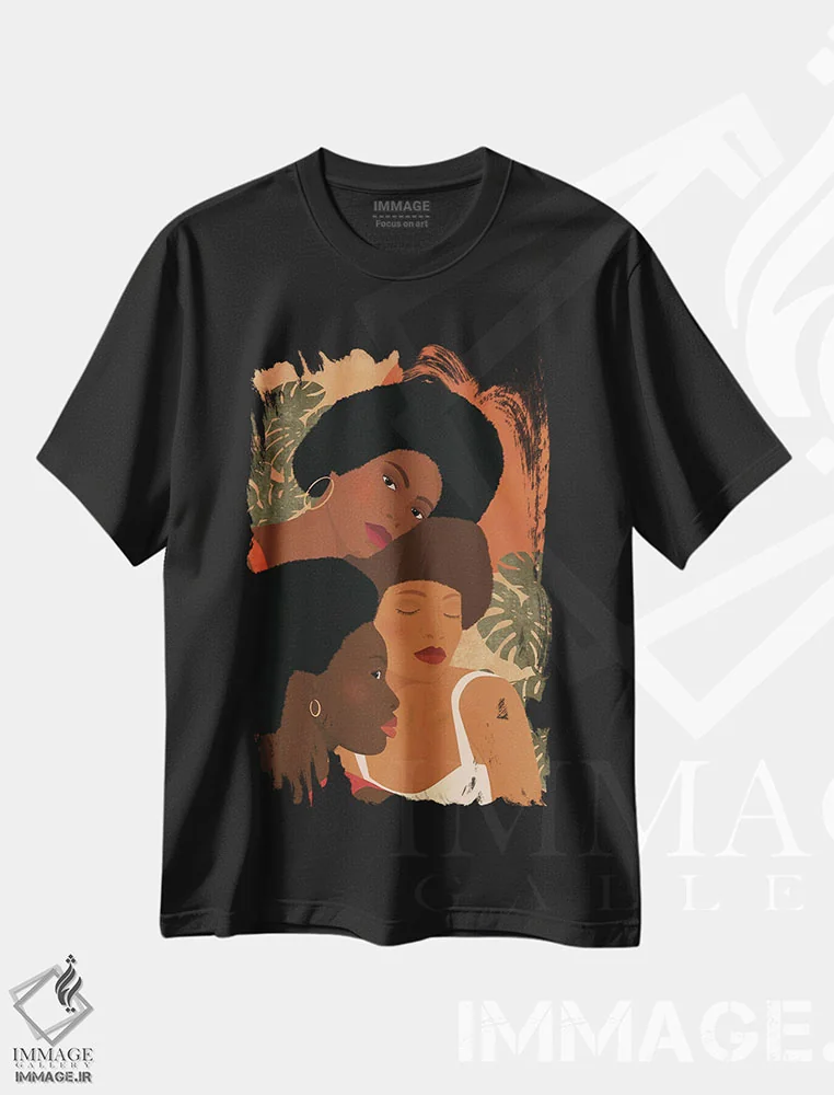 تیشرت مشکی طرح دار زنان حامی زنان، هنر آمریکایی آفریقایی تبار اثر ایتس فانی هو | فروشگاه ایماژ