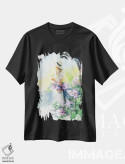 تیشرت مشکی طرح دار دختر با گل یاس بنفش، تزئینی اثر مارینا ایگناتووا | فروشگاه ایماژ