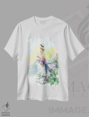 تیشرت سفید طرح دار دختر با گل یاس بنفش، تزئینی اثر مارینا ایگناتووا | immage.ir