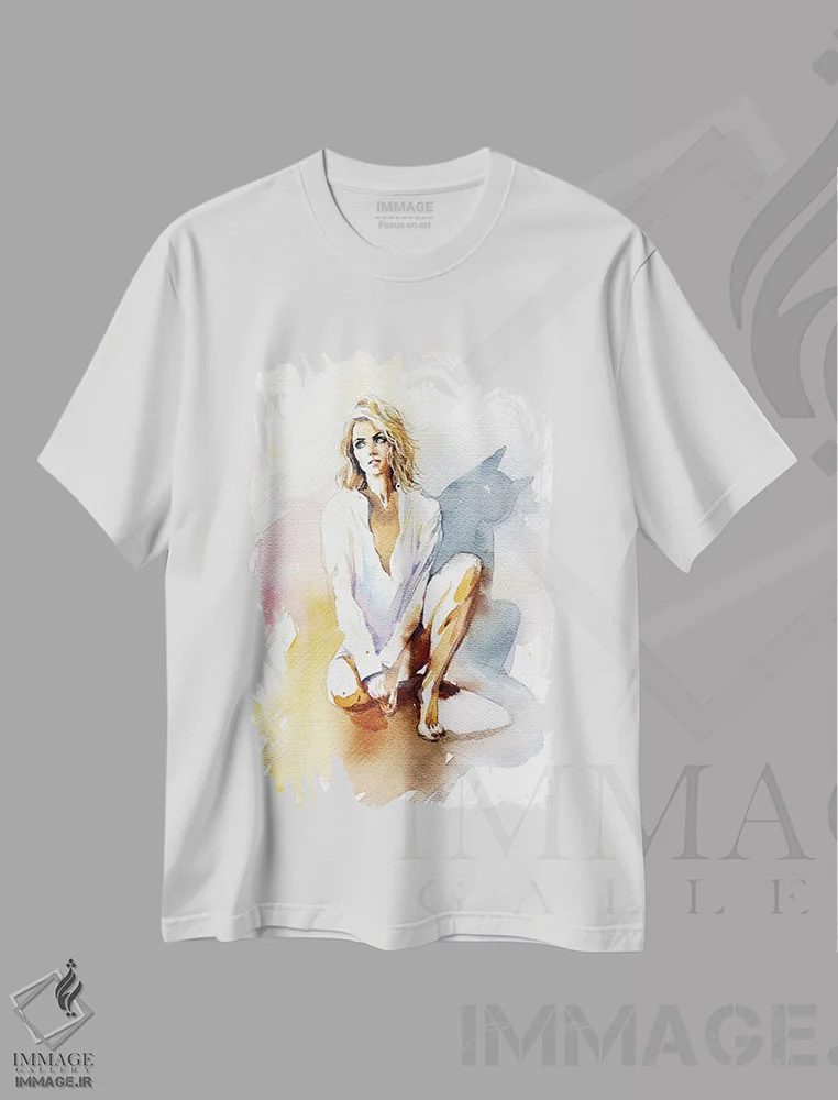 تیشرت سفید طرح دار سایه گربه، دکور معاصر اثر مارینا ایگناتووا | فروشگاه ایماژ