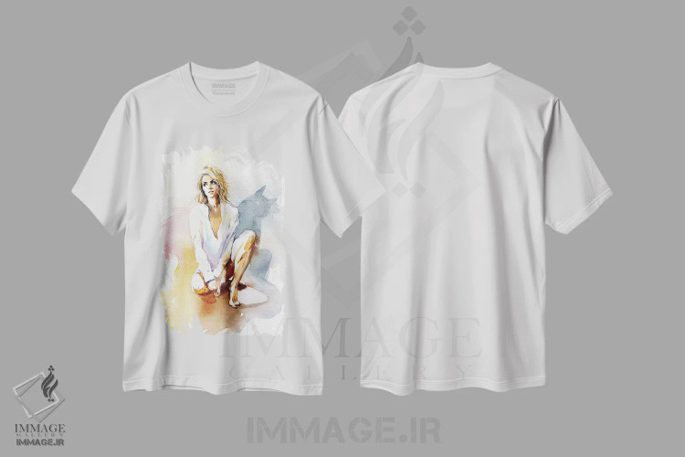 تیشرت سفید طرح دار سایه گربه، دکور معاصر اثر مارینا ایگناتووا | فروشگاه ایماژ