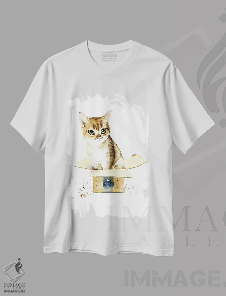 تیشرت سفید طرح دار گربه در جعبه، تزئینی اثر مارینا ایگناتووا | immage.ir