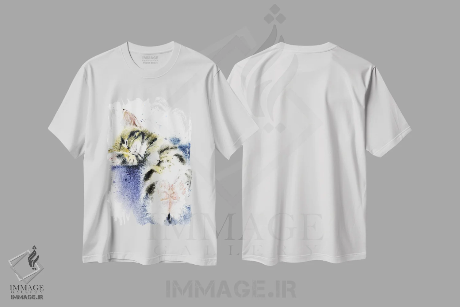 تیشرت سفید طرح دار بچه گربه خوابیده، دکور معاصر اثر مارینا ایگناتووا | فروشگاه ایماژ