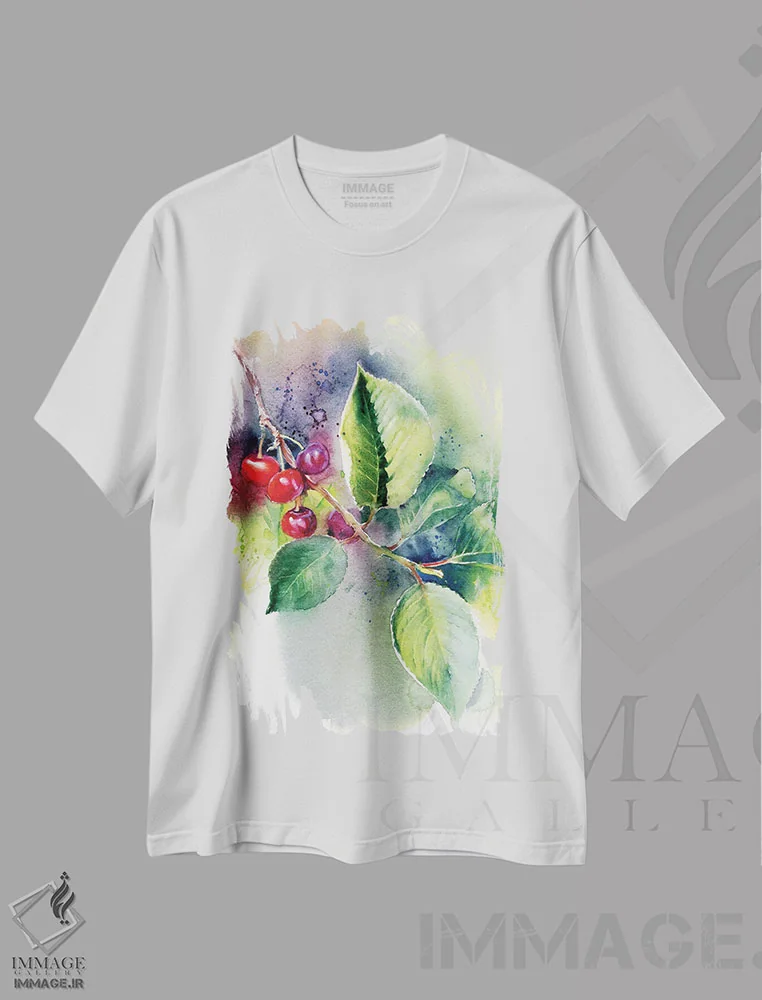تیشرت سفید طرح دار گیلاس، دکور معاصر اثر مارینا ایگناتووا | فروشگاه ایماژ