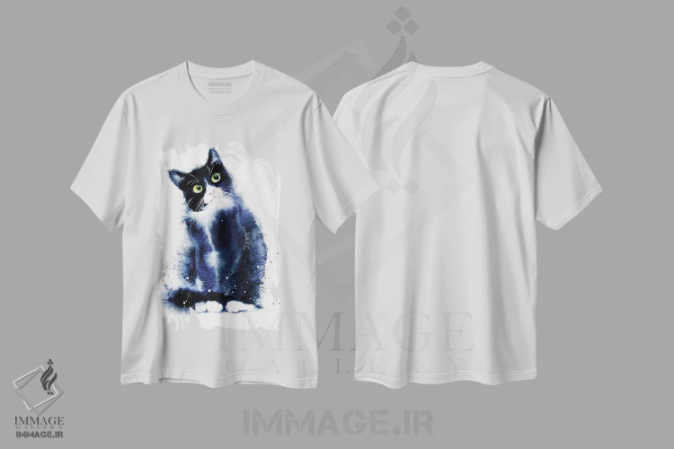 تیشرت سفید طرح دار گربه سیاه و سفید، دکور معاصر اثر مارینا ایگناتووا | immage.ir
