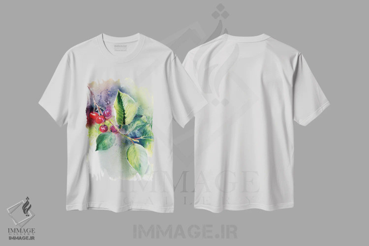 تیشرت سفید طرح دار گیلاس، دکور معاصر اثر مارینا ایگناتووا | فروشگاه ایماژ