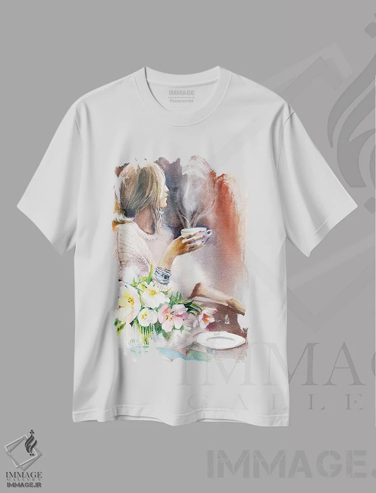 تیشرت سفید طرح دار لاله و قهوه، دکور معاصر اثر مارینا ایگناتووا | فروشگاه ایماژ