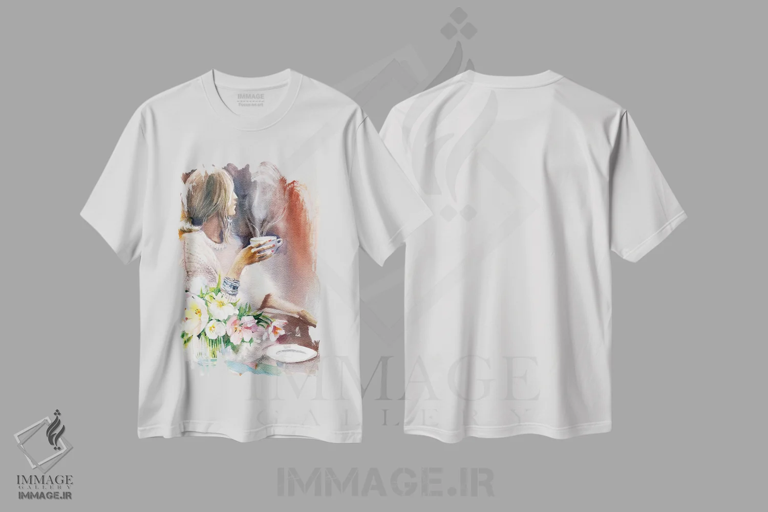 تیشرت سفید طرح دار لاله و قهوه، دکور معاصر اثر مارینا ایگناتووا | فروشگاه ایماژ