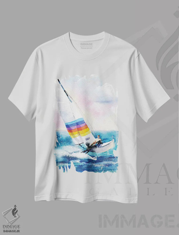 تیشرت سفید طرح دار تنها با دریا، دکور ساحلی اثر مارینا ایگناتووا | فروشگاه ایماژ