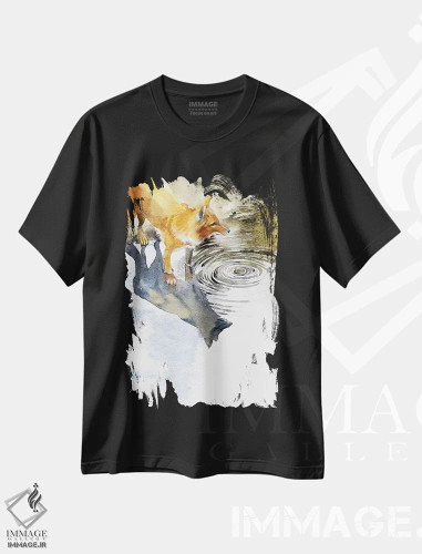 تیشرت مشکی طرح دار روباه کنار رودخانه، دکور کلبه و لژ اثر مارینا ایگناتووا | فروشگاه ایماژ