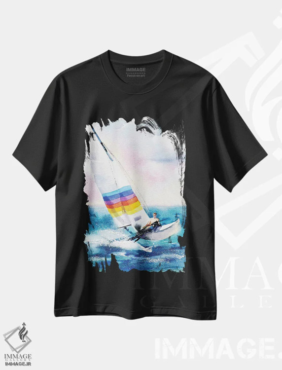 تیشرت مشکی طرح دار تنها با دریا، دکور ساحلی اثر مارینا ایگناتووا | immage.ir