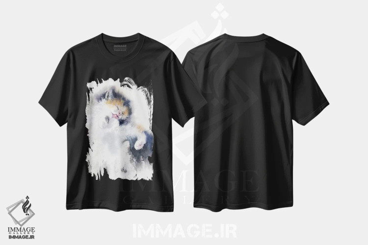 تیشرت مشکی طرح دار حمام بچه گربه، دکور معاصر اثر مارینا ایگناتووا | فروشگاه ایماژ