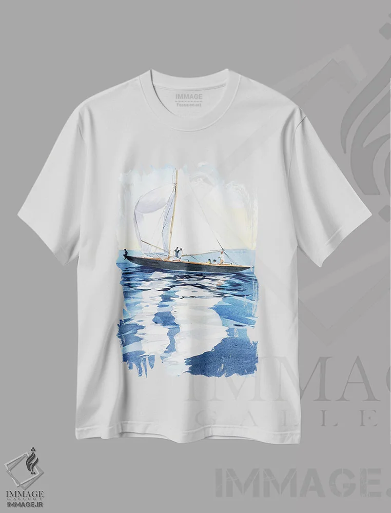 تیشرت سفید طرح دار زیر بادبان ها، دکور معاصر اثر مارینا ایگناتووا | فروشگاه ایماژ