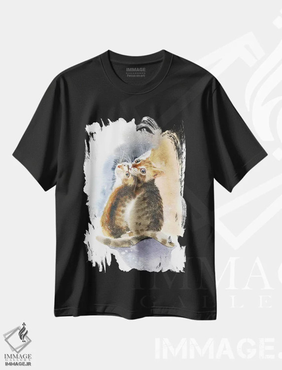 تیشرت مشکی طرح دار دو بچه گربه، دکور معاصر اثر مارینا ایگناتووا | فروشگاه ایماژ